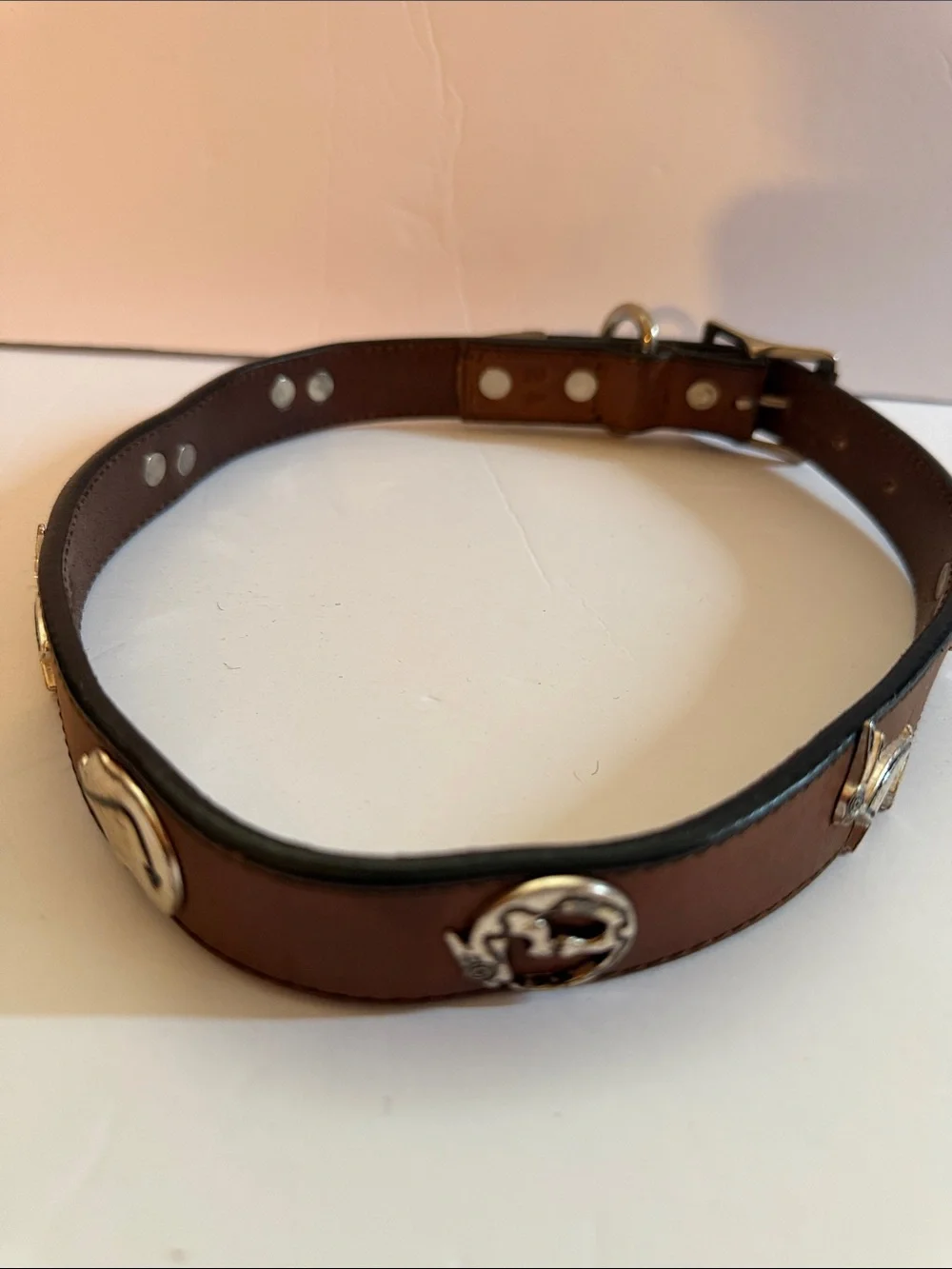 Vintage Woof Wear 1997 Leather Belt Size 24 Brown Dog Equestrian Concho 1